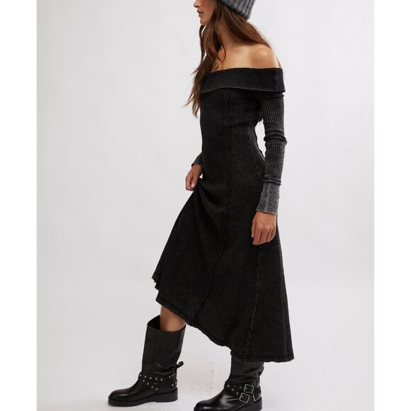 FREE PEOPLE Monty Midi Dress / Washed Black - Picture 2 of 7